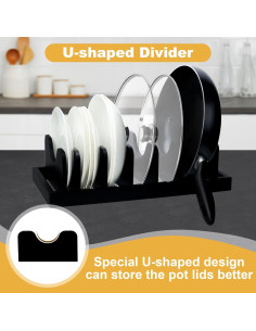 Organizador de Tapas de Olla MinBoo, Madera de Acacia, Negro 2