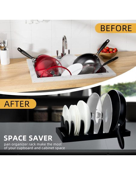 Organizador de Tapas de Olla MinBoo, Madera de Acacia, Negro