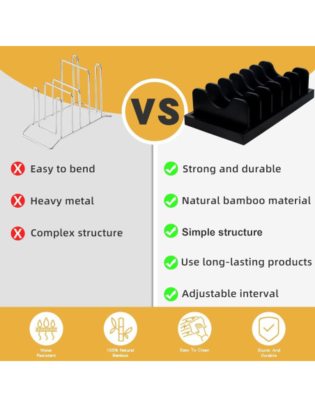 Organizador de Tapas de Olla MinBoo, Madera de Acacia, Negro
