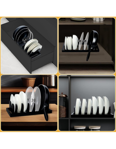 Organizador de Tapas de Olla MinBoo, Madera de Acacia, Negro