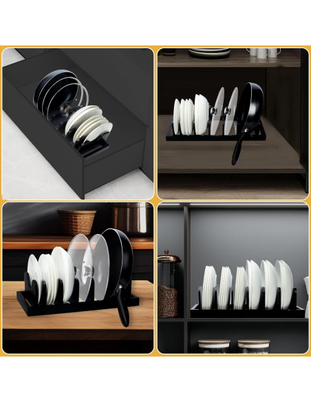 Organizador de Tapas de Olla MinBoo, Madera de Acacia, Negro