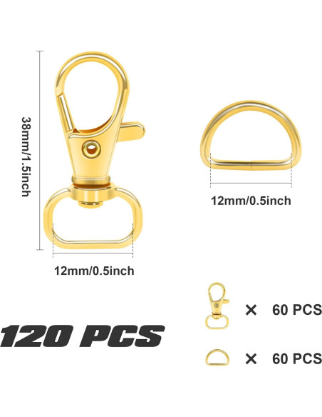 Ganchos de Clip y Anillos en D SANNIX 120 Pcs Dorados Ganchos de Clip y Anillos en D SANNIX 120 Pcs Dorados