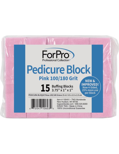 Bloque de Pedicura Rosa ForPro 100/180 Grano 15 Unidades