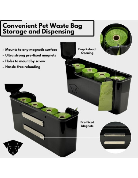 Dispensador de bolsas de desecho Skylar Pet D4 - Magnético - Negro
