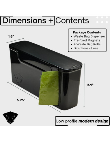 Dispensador de bolsas de desecho Skylar Pet D4 - Magnético - Negro