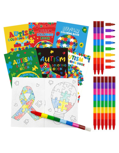 Set de Libros para Colorear Autismo Cinrobiye 24 Pcs con Crayones