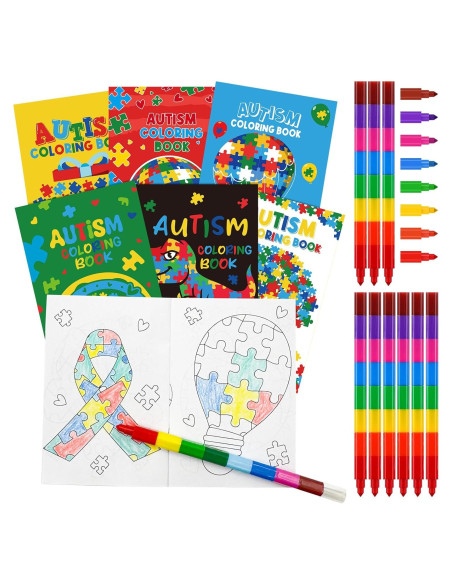 Set de Libros para Colorear Autismo Cinrobiye 24 Pcs con Crayones