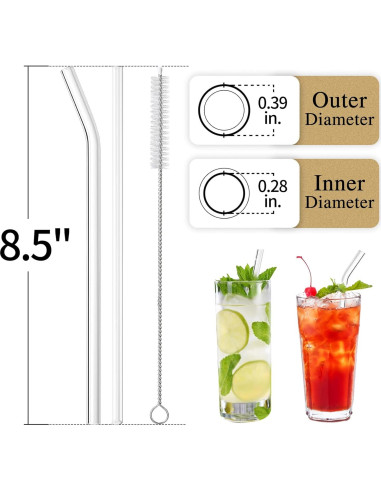 Juego de Popotes de Vidrio Reutilizables Piteno 16 Piezas 21.5cm