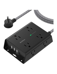 Regleta de Sobretensión Addtam 8 Salidas 4 USB 5 Pies Negra