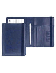 Funda de Pasaporte de Cuero YIXXI con Bloqueo RFID Azul