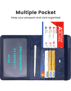 Funda de Pasaporte de Cuero YIXXI con Bloqueo RFID Azul 2