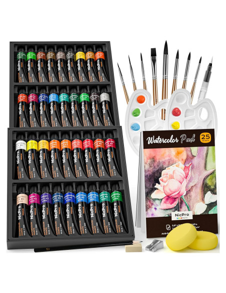 Set de Pintura Acuarela Nicpro 78PCS - 36 Colores, Pinceles y Papel