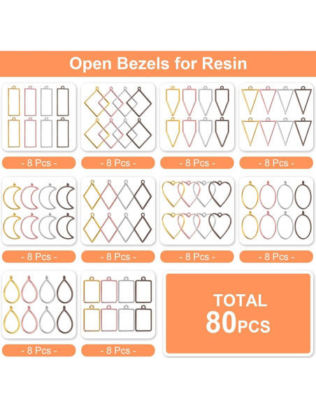 Abrazaderas Abiertas para Resina Shynek - 80 Pcs en 10 Formas