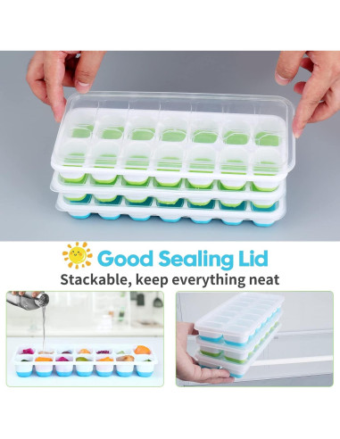 Bandejas de Hielo Furnsii 2 Piezas Silicona Apilables 56 Cubos