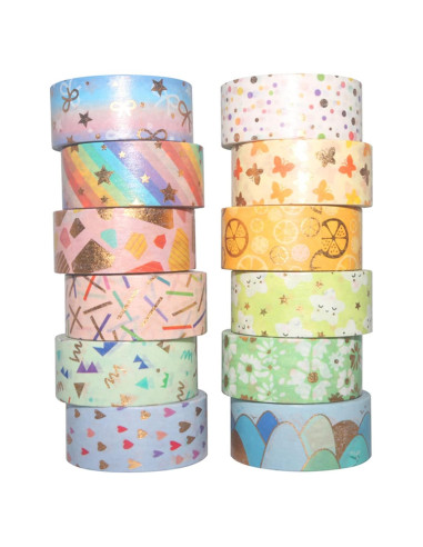 Juego de 12 Rollos de Cinta Washi Esweny Color Caramelo 15mm