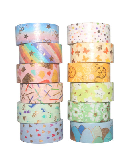 Juego de 12 Rollos de Cinta Washi Esweny Color Caramelo 15mm