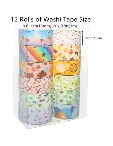 Juego de 12 Rollos de Cinta Washi Esweny Color Caramelo 15mm