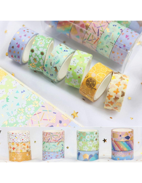 Juego de 12 Rollos de Cinta Washi Esweny Color Caramelo 15mm