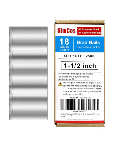 Clavos de Brad Acero Inoxidable 304 18 GA 3.81 cm SimCos