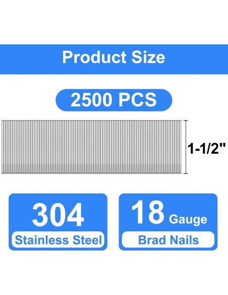 Clavos de Brad Acero Inoxidable 304 18 GA 3.81 cm SimCos