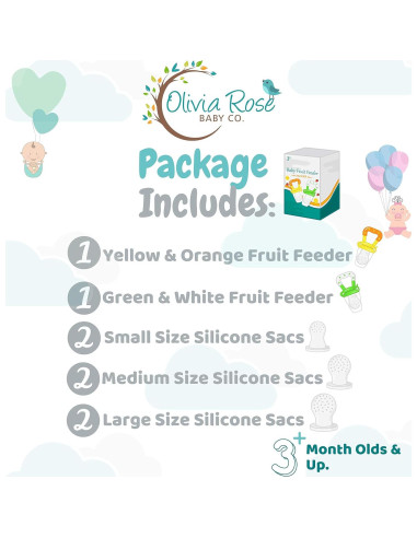 Chupete de Alimentación de Frutas para Bebés - 2 Piezas, Silicona Libre de BPA