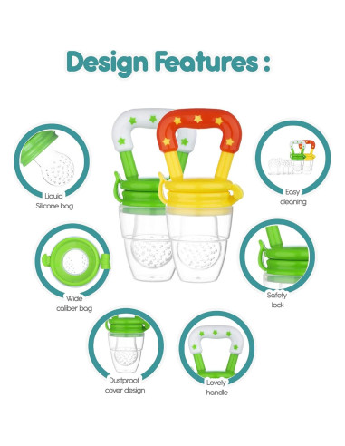 Chupete de Alimentación de Frutas para Bebés - 2 Piezas, Silicona Libre de BPA