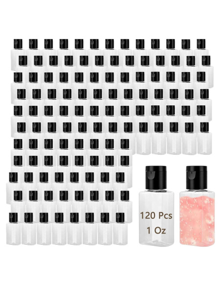 120 Botellas Rellenables 1 Oz QTLCOHD Transparentes con Tapa Flip