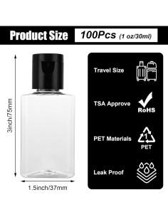 120 Botellas Rellenables 1 Oz QTLCOHD Transparentes con Tapa Flip 2