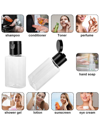 120 Botellas Rellenables 1 Oz QTLCOHD Transparentes con Tapa Flip