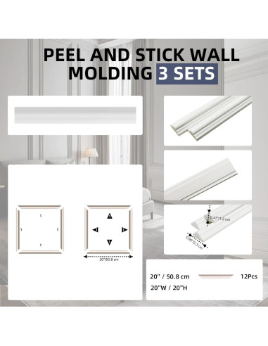Kit de Moldura de Pared Autoadhesiva Kingump 3D 12 Piezas