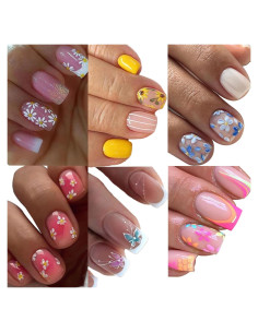 6 Paquetes Uñas Postizas Florales Cortas 144 Pcs GUFUGU