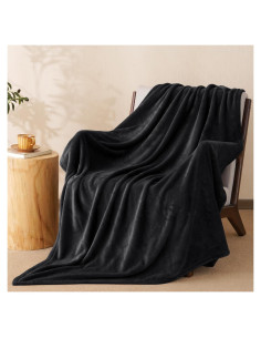 Manta de lana polar PHF 127x152 cm negra, suave y ligera