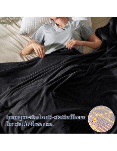 Manta de lana polar PHF 127x152 cm negra, suave y ligera 2