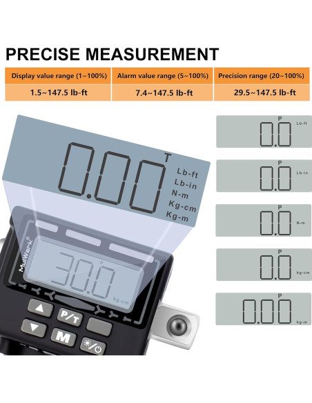Adaptador de Torque Digital MULWARK 1/2" 7.4-147.5 ft-lbs