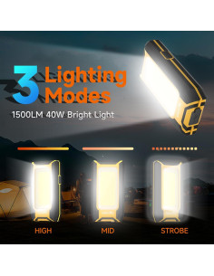 Luz de Trabajo LED WARSUN 40W 1500 Lúmenes Recargable Amarillo 2