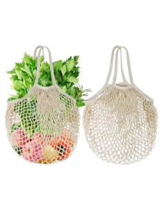 Paquete de 2 Bolsas de Compras Reutilizables de Algodón Beige