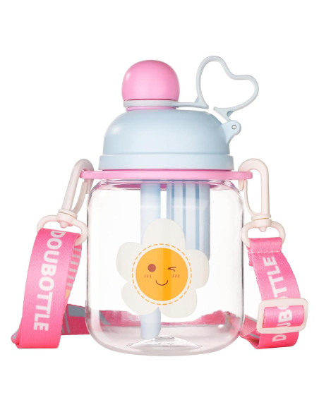 Botella de Agua para Niños 800ml Tritan Azul con Pajilla