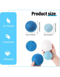 Paquete de 24 bolas de lana reutilizables Vincreem 6 y 8 cm 2