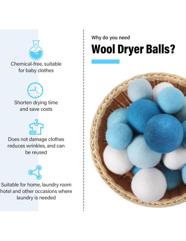 Paquete de 24 bolas de lana reutilizables Vincreem 6 y 8 cm