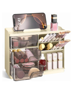 Organizador de Maquillaje Delamu Marfil con 3 Cajones y 4 Compartimentos