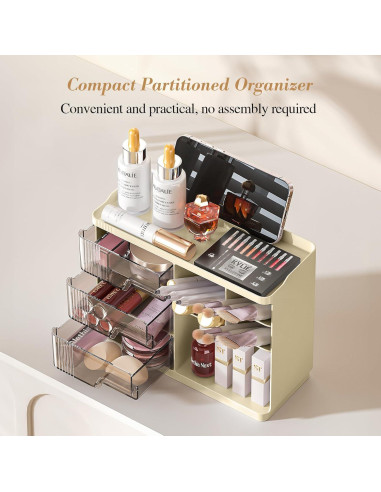 Organizador de Maquillaje Delamu Marfil con 3 Cajones y 4 Compartimentos
