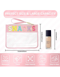 Bolsa de Maquillaje Transparente Siwara 33x24cm Rosa Impermeable 2