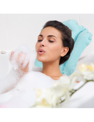 Almohada de Baño Inflable PATIKIL con Ventosas - Azul 51x38cm