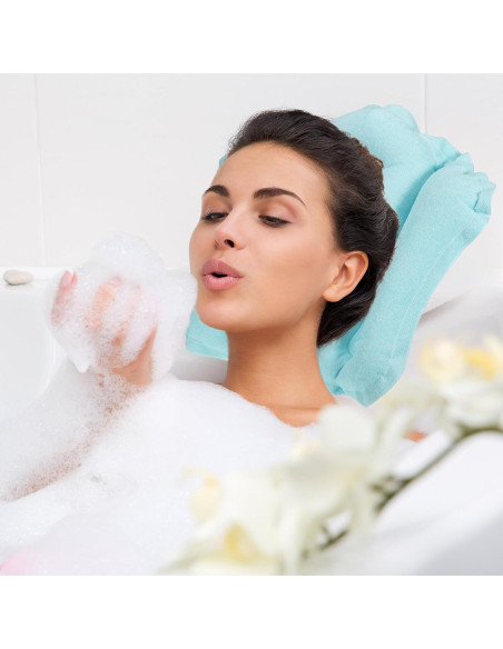 Almohada de Baño Inflable PATIKIL con Ventosas - Azul 51x38cm