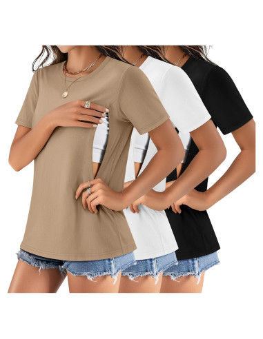 Paquete de 3 Camisetas de Maternidad Algodón X-Large Cremallera Oculta