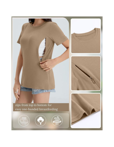 Paquete de 3 Camisetas de Maternidad Algodón X-Large Cremallera Oculta