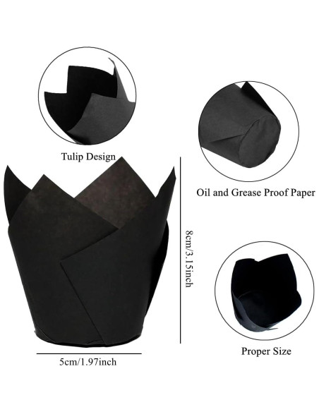 150 Forros de Papel Tulipán para Cupcakes REDANHA Negros
