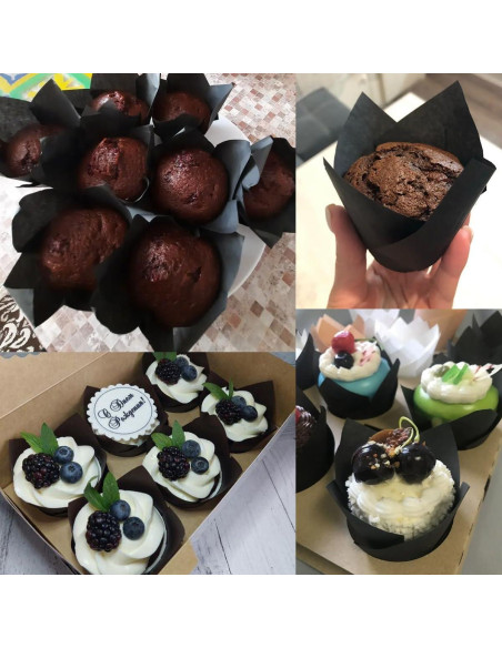 150 Forros de Papel Tulipán para Cupcakes REDANHA Negros