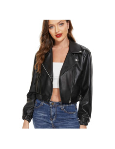 Chaqueta de Cuero Sintético Fahsyee para Mujeres - Blazer Corto Negro S-XXL