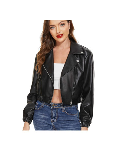 Chaqueta de Cuero Sintético Fahsyee para Mujeres - Blazer Corto Negro S-XXL